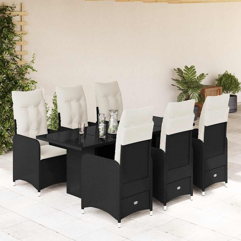 vidaXL 3-delige Bistroset met kussens poly rattan zwart