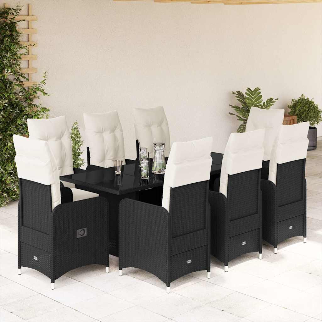 vidaXL 3-delige Bistroset met kussens poly rattan zwart