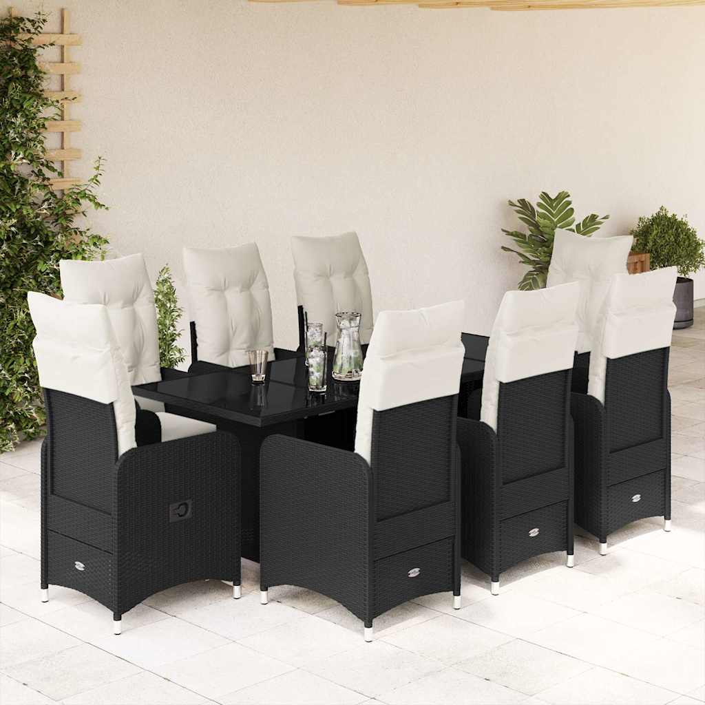 vidaXL 3-delige Bistroset met kussens poly rattan zwart