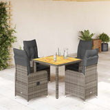 vidaXL 3-delige Bistroset met kussens poly rattan grijs