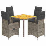 vidaXL 3-delige Bistroset met kussens poly rattan grijs
