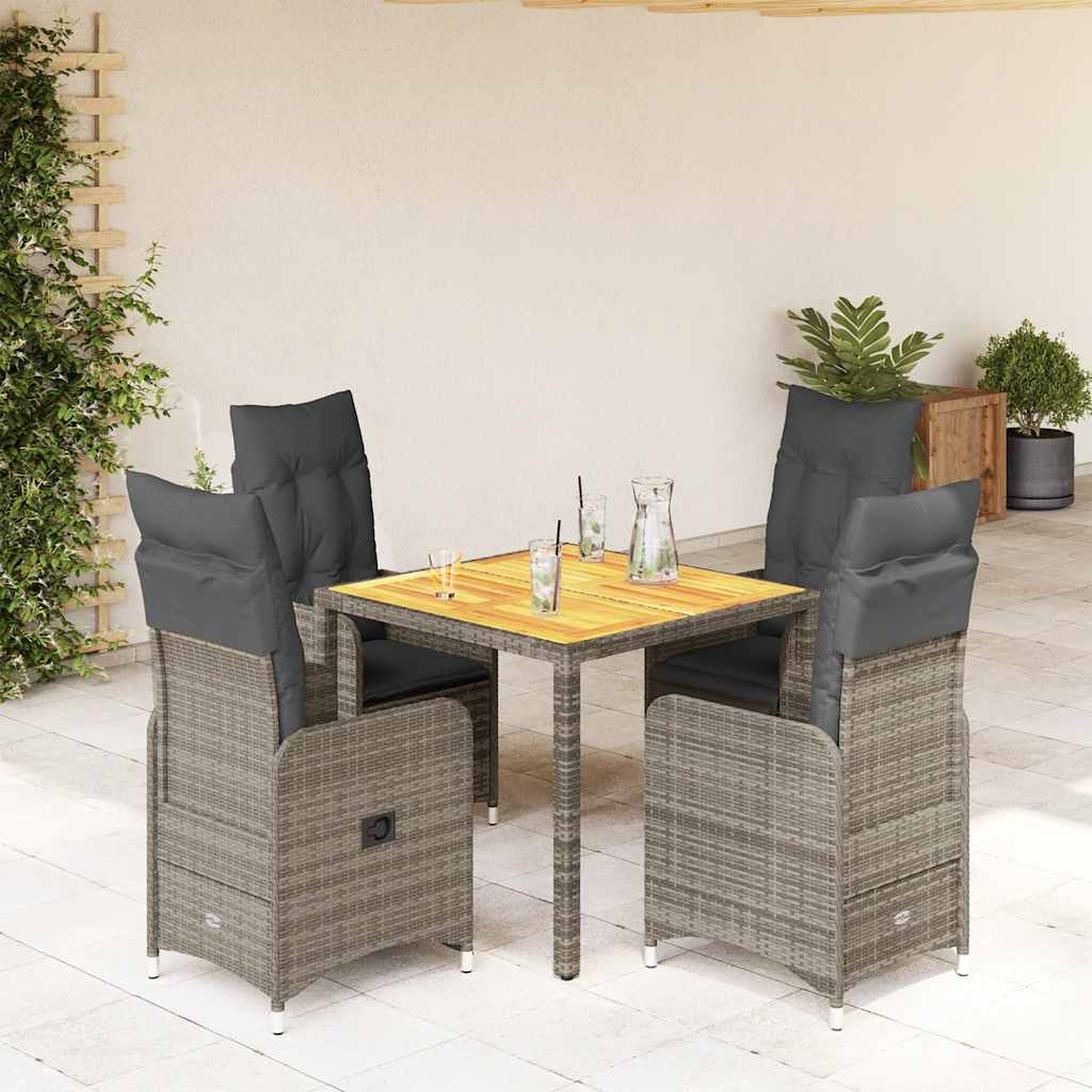 vidaXL 3-delige Bistroset met kussens poly rattan grijs