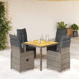 vidaXL 3-delige Bistroset met kussens poly rattan grijs