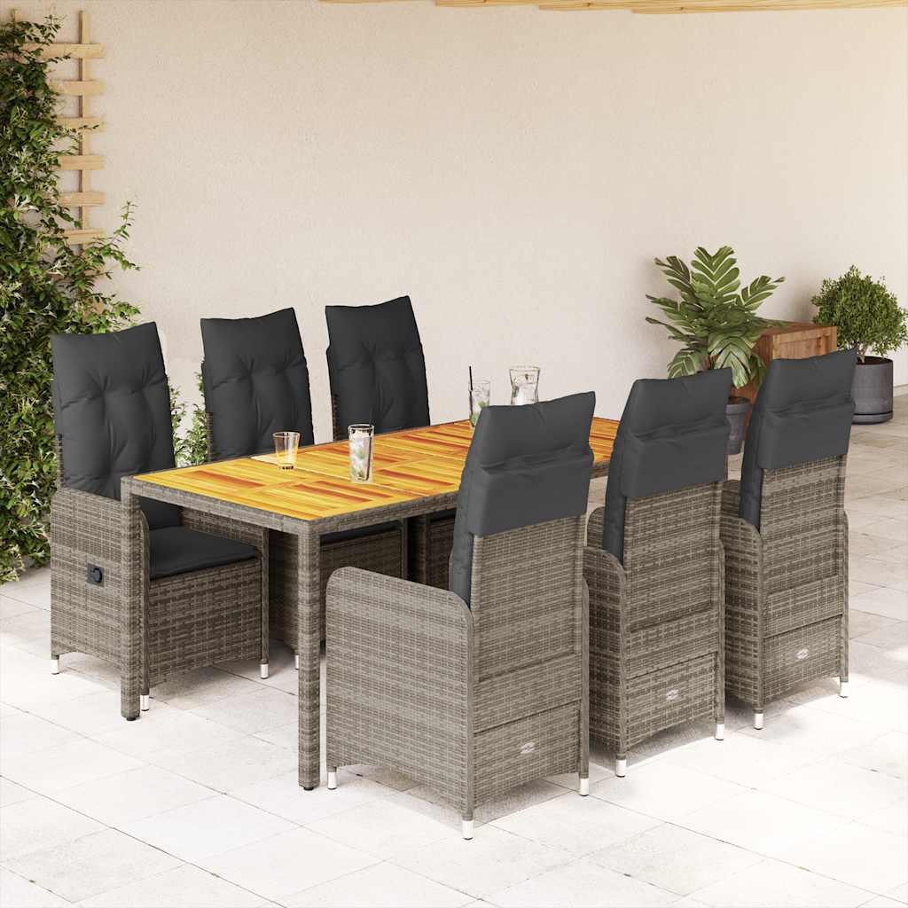 vidaXL 3-delige Bistroset met kussens poly rattan grijs