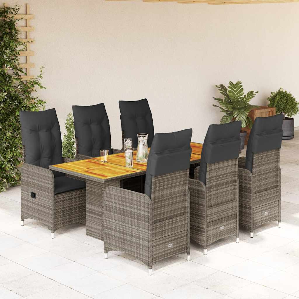 vidaXL 3-delige Bistroset met kussens poly rattan grijs