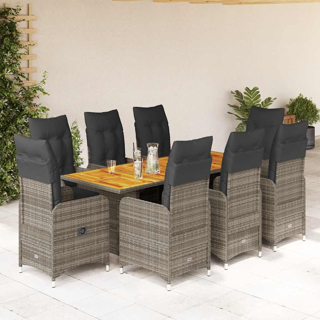 vidaXL 3-delige Bistroset met kussens poly rattan grijs