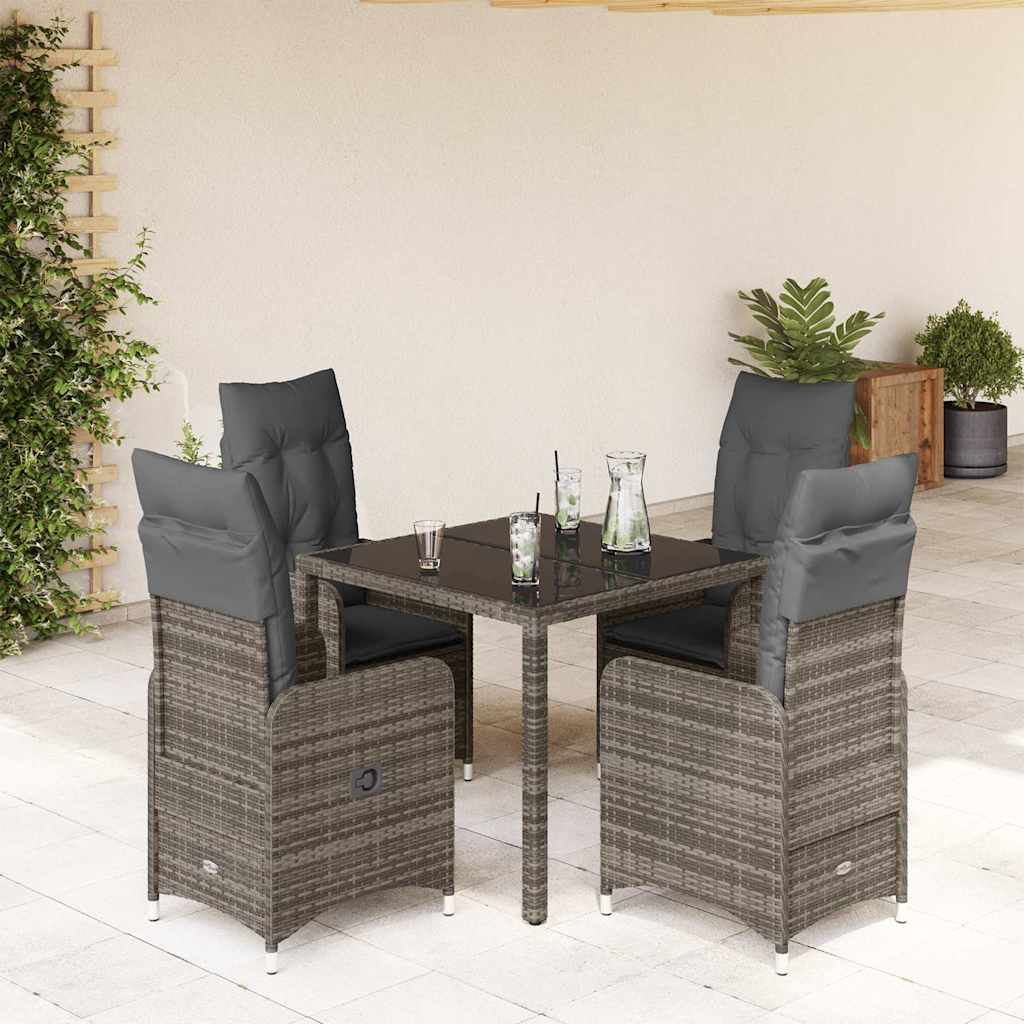 vidaXL 3-delige Bistroset met kussens poly rattan grijs