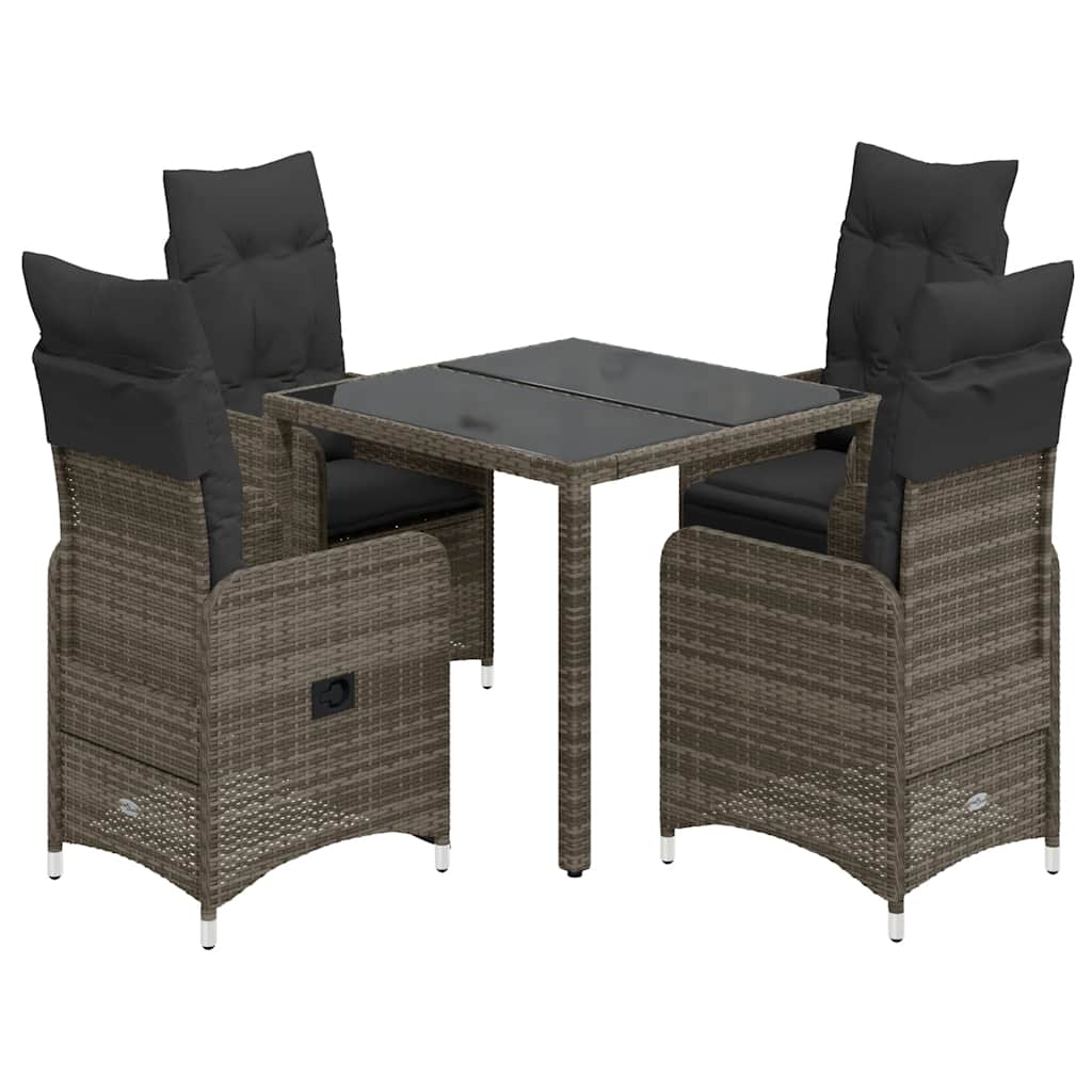 vidaXL 3-delige Bistroset met kussens poly rattan grijs