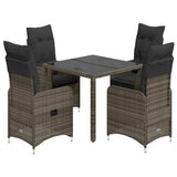 vidaXL 3-delige Bistroset met kussens poly rattan grijs