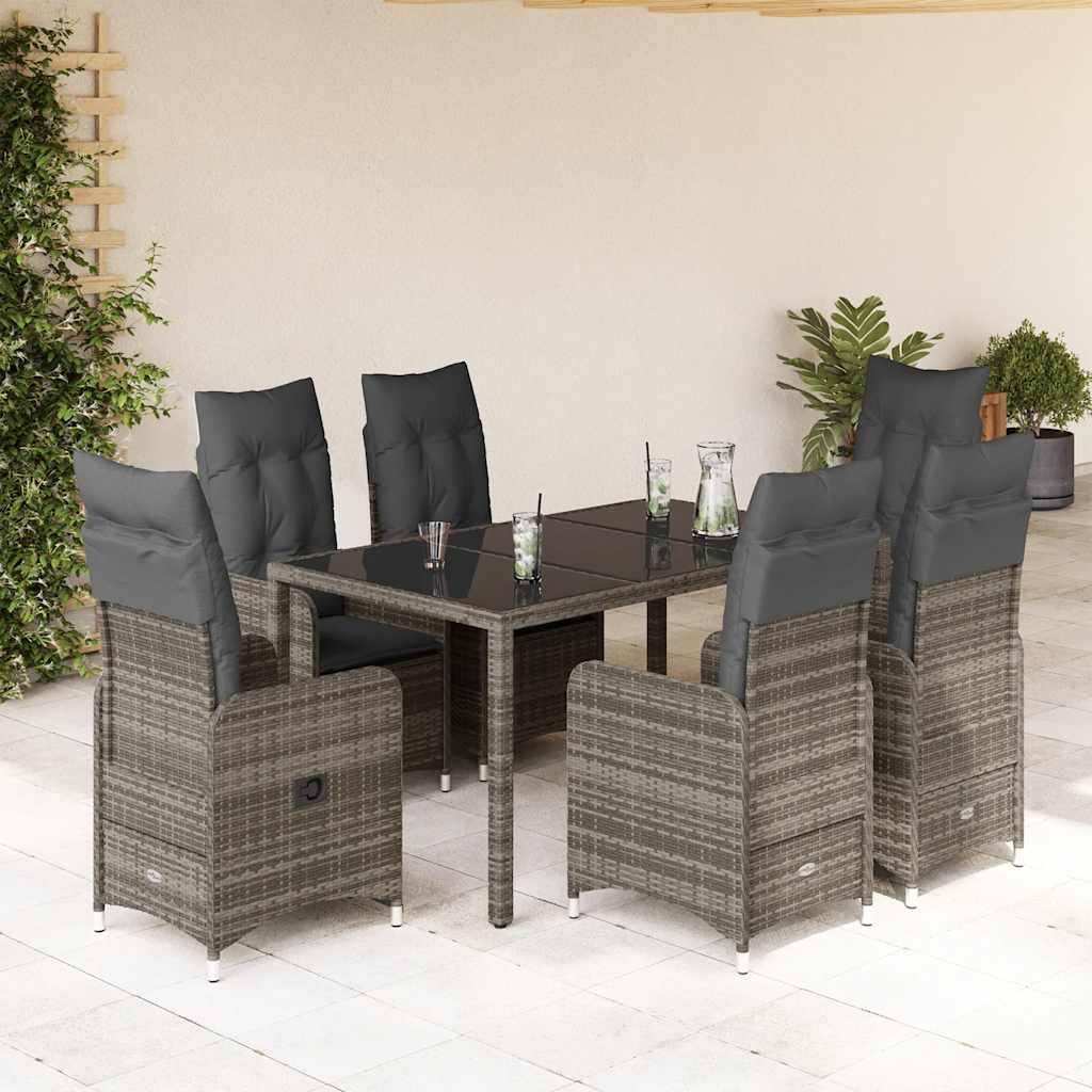 vidaXL 3-delige Bistroset met kussens poly rattan grijs