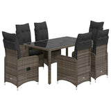 vidaXL 3-delige Bistroset met kussens poly rattan grijs