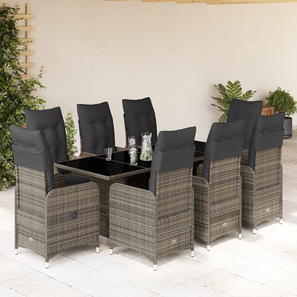 vidaXL 3-delige Bistroset met kussens poly rattan grijs
