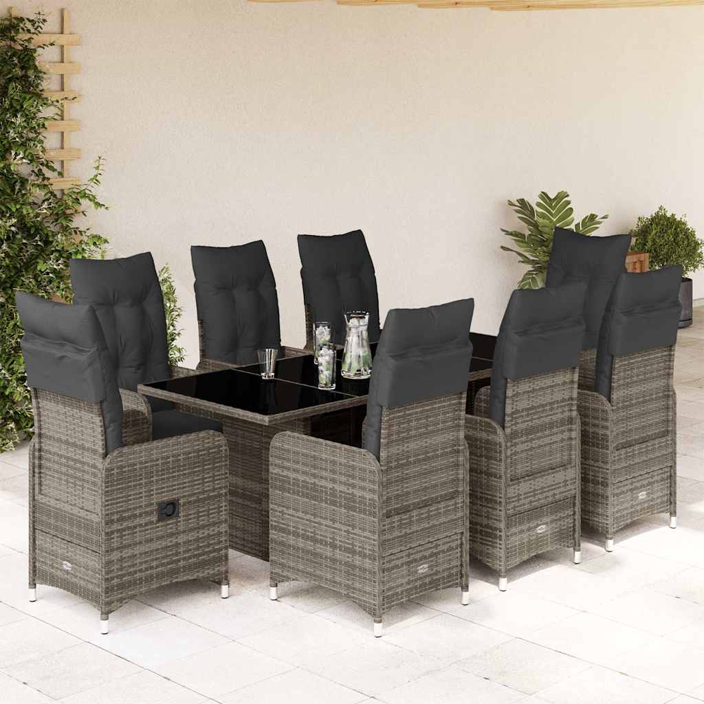 vidaXL 3-delige Bistroset met kussens poly rattan grijs
