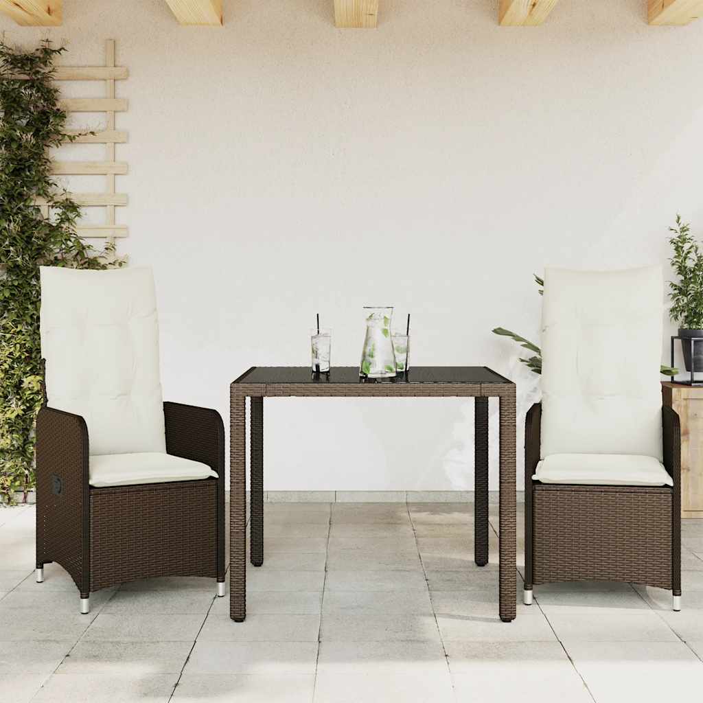 vidaXL 3-delige Bistroset met kussens poly rattan bruin
