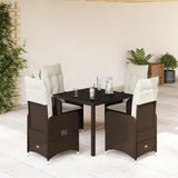 vidaXL 3-delige Bistroset met kussens poly rattan bruin