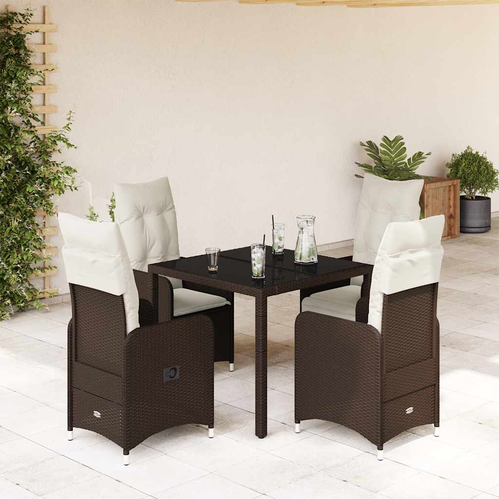 vidaXL 3-delige Bistroset met kussens poly rattan bruin