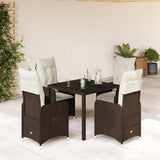 vidaXL 3-delige Bistroset met kussens poly rattan bruin