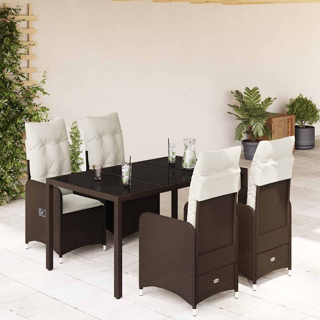 vidaXL 3-delige Bistroset met kussens poly rattan bruin