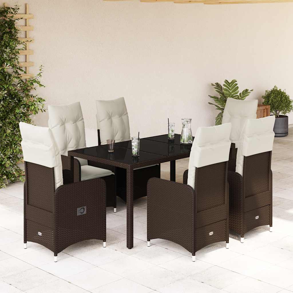 vidaXL 3-delige Bistroset met kussens poly rattan bruin