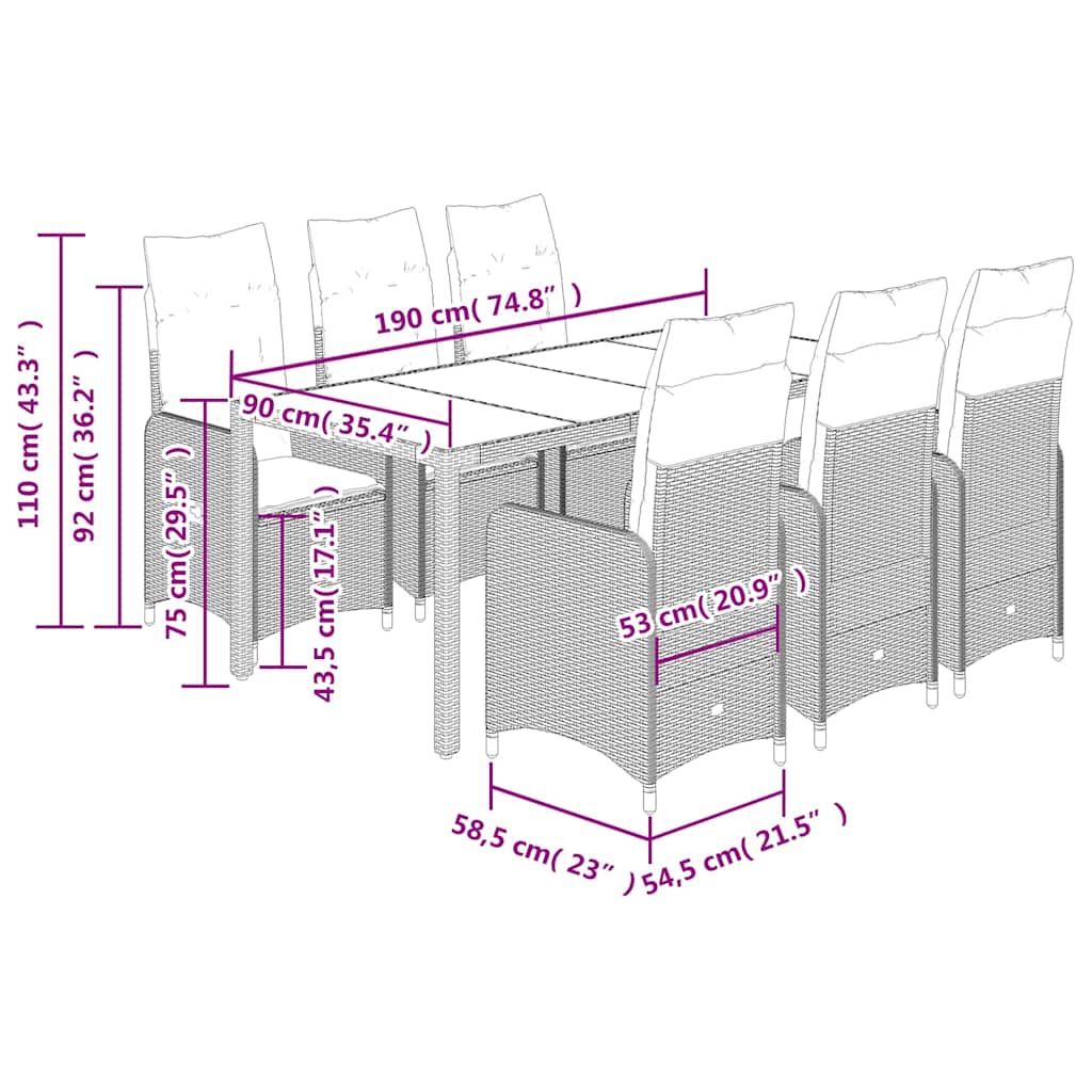 vidaXL 3-delige Bistroset met kussens poly rattan bruin
