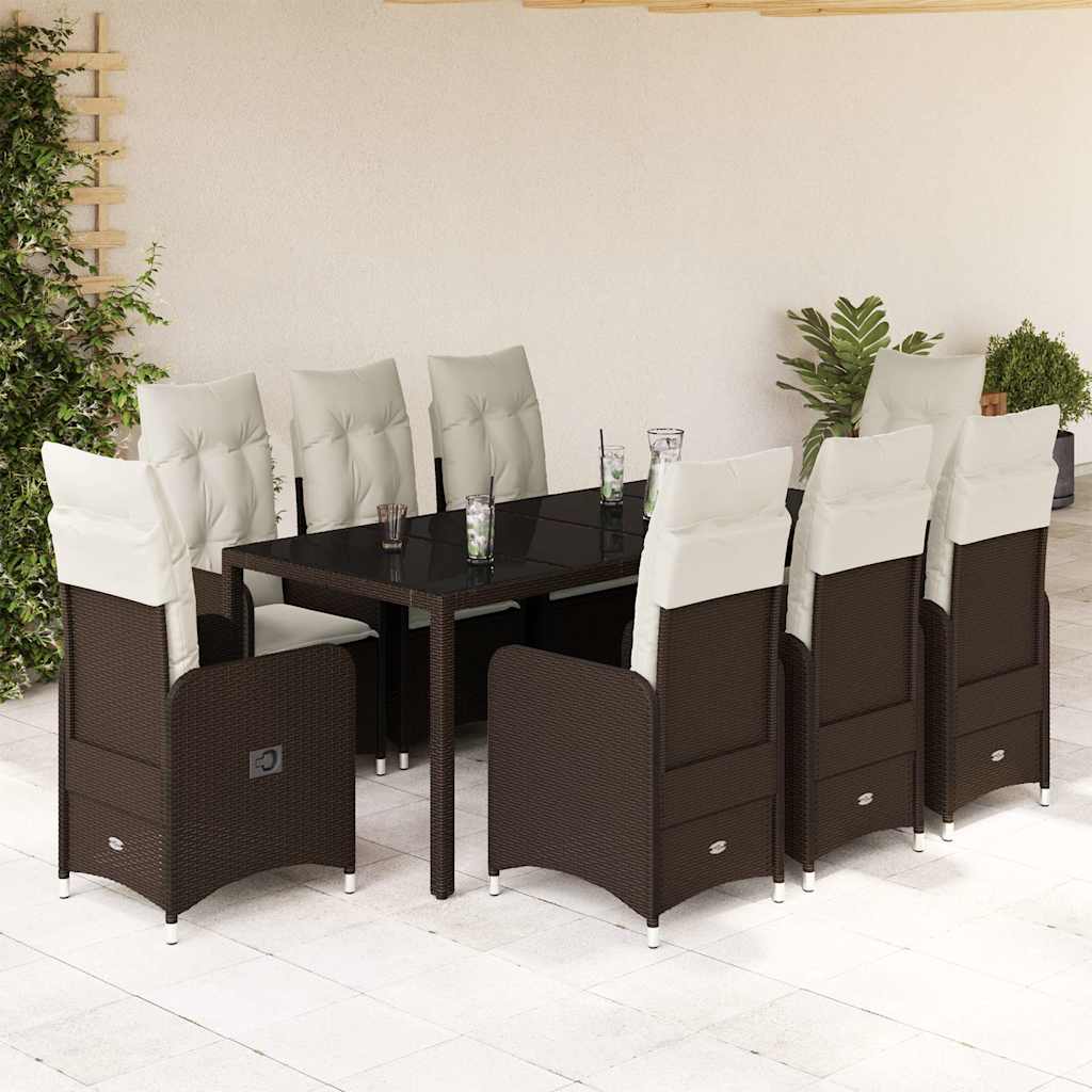 vidaXL 3-delige Bistroset met kussens poly rattan bruin