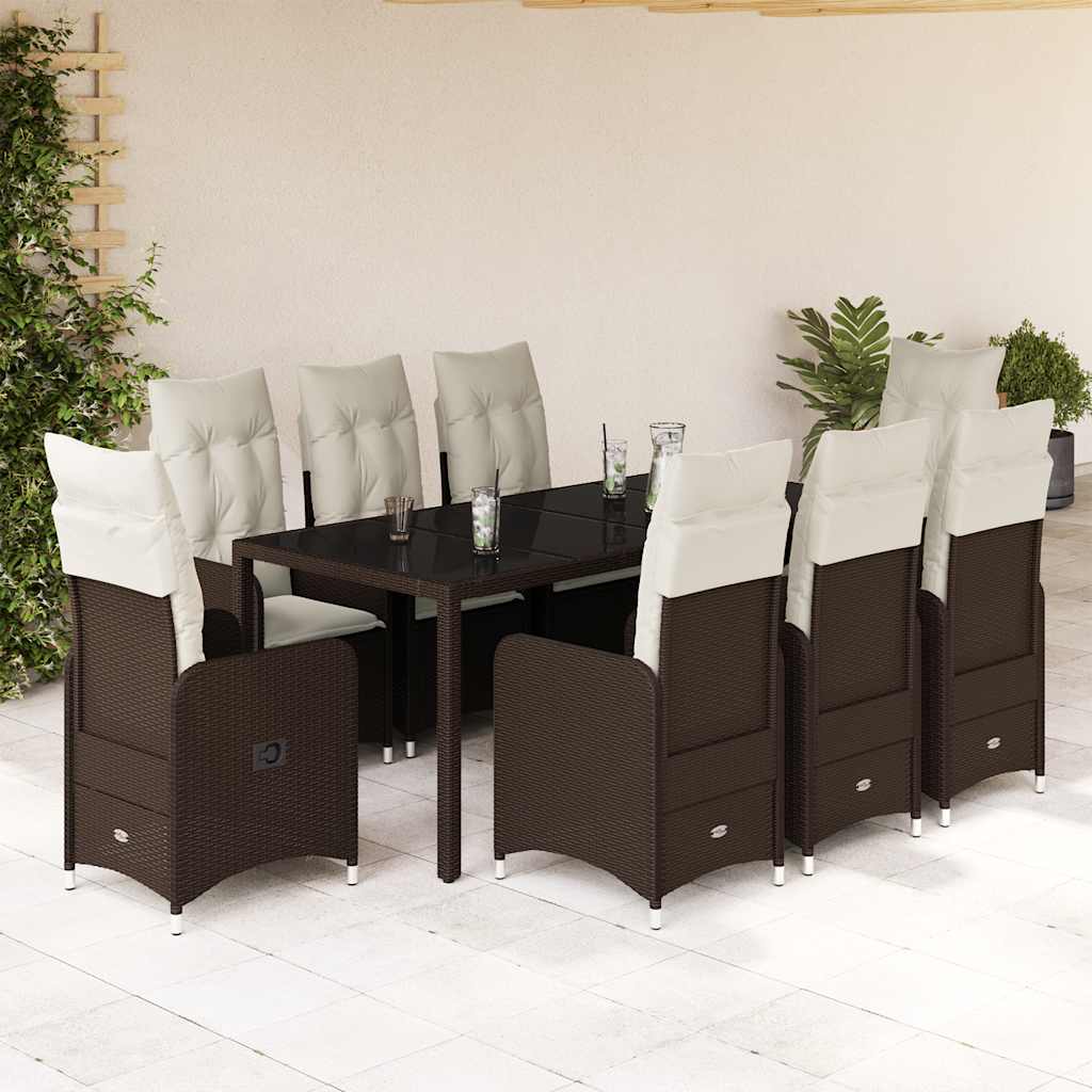 vidaXL 3-delige Bistroset met kussens poly rattan bruin