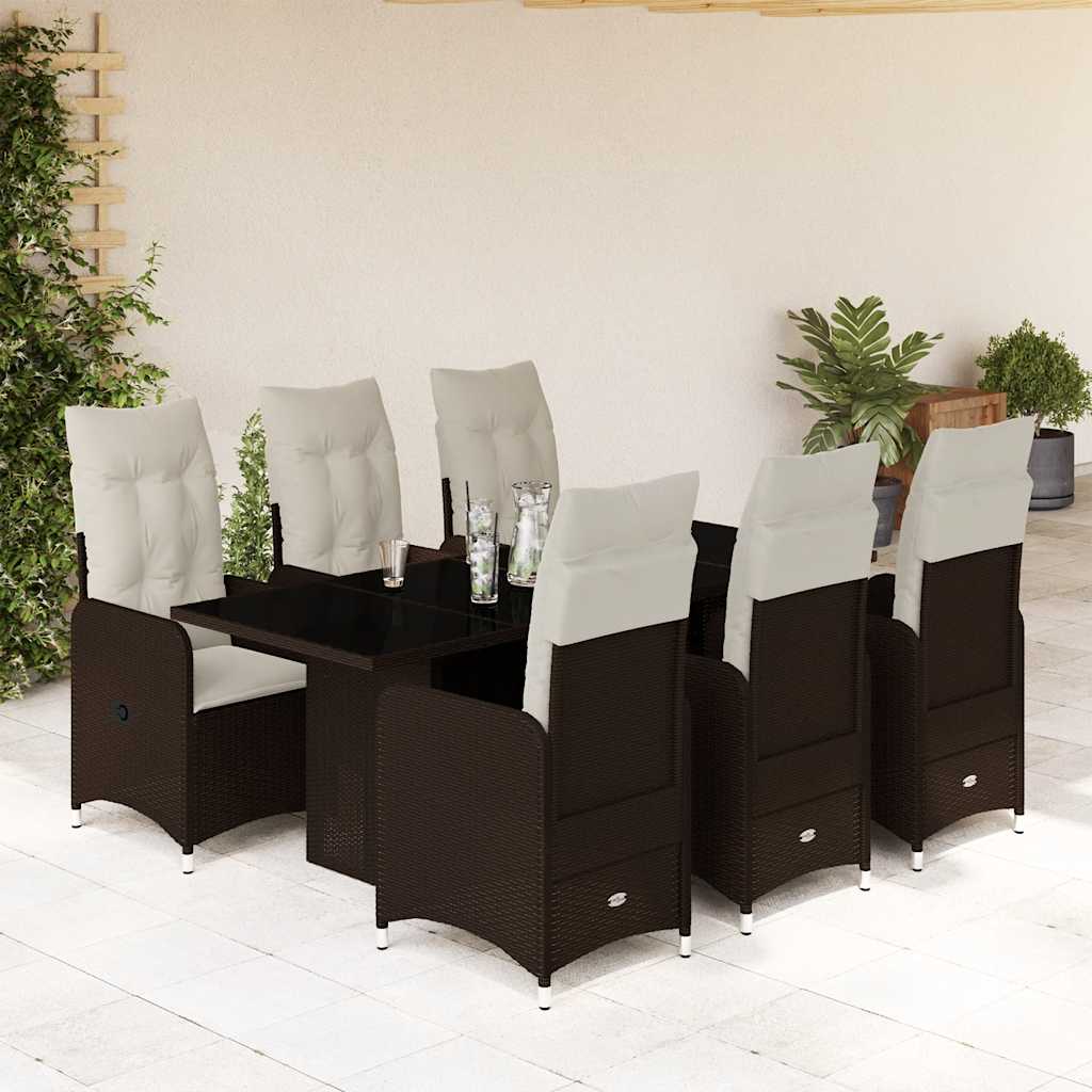 vidaXL 3-delige Bistroset met kussens poly rattan bruin