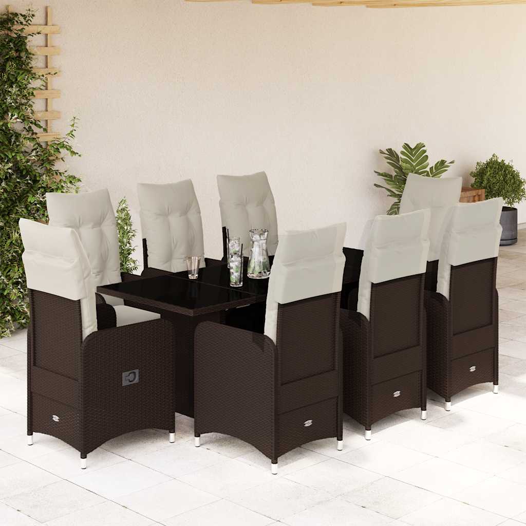 vidaXL 3-delige Bistroset met kussens poly rattan bruin