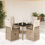 vidaXL 3-delige Bistroset met kussens poly rattan beige