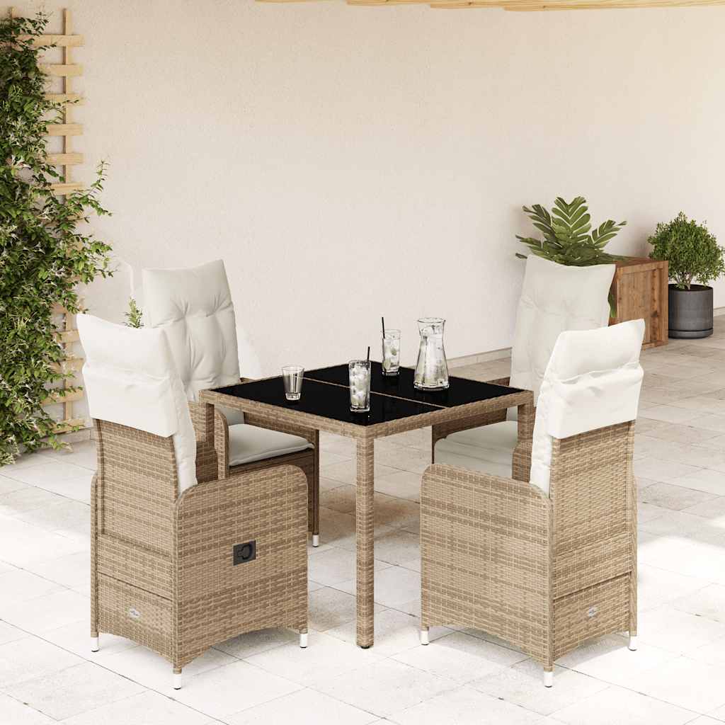 vidaXL 3-delige Bistroset met kussens poly rattan beige