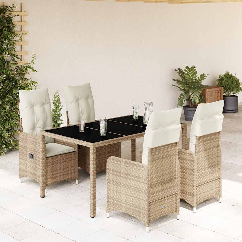 vidaXL 3-delige Bistroset met kussens poly rattan beige