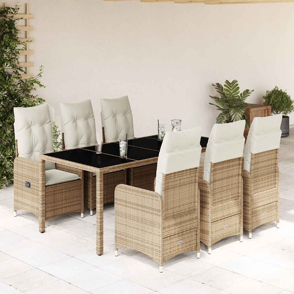 vidaXL 3-delige Bistroset met kussens poly rattan beige