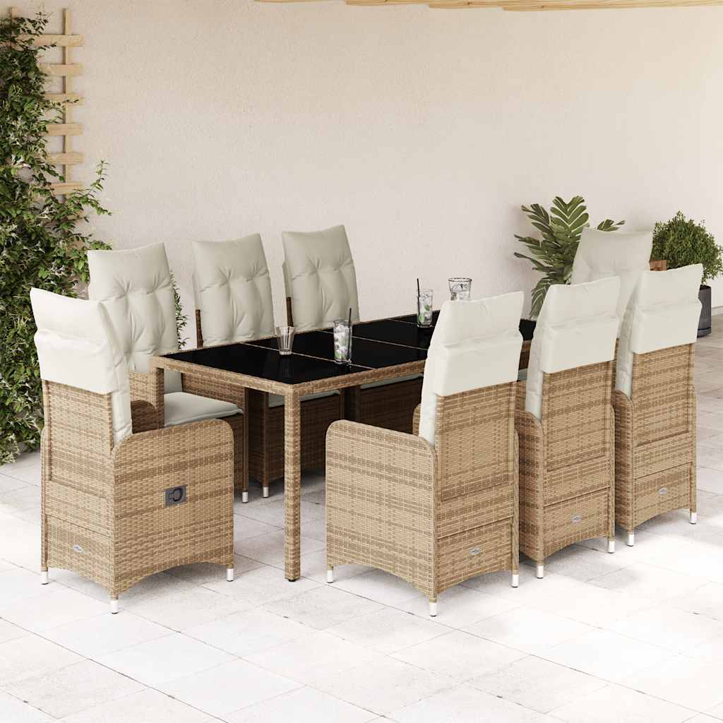 vidaXL 3-delige Bistroset met kussens poly rattan beige
