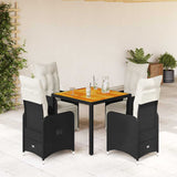 vidaXL 3-delige Bistroset met kussens poly rattan zwart