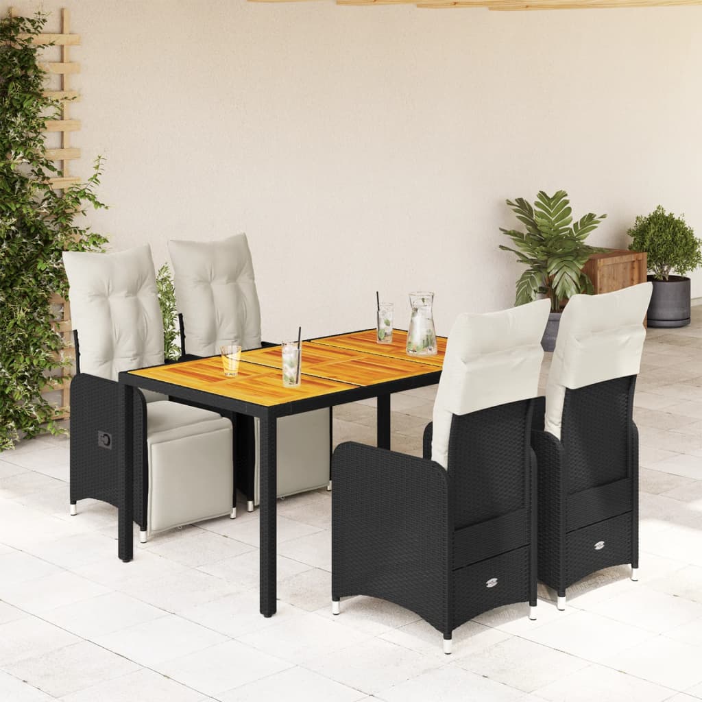 vidaXL 3-delige Bistroset met kussens poly rattan zwart