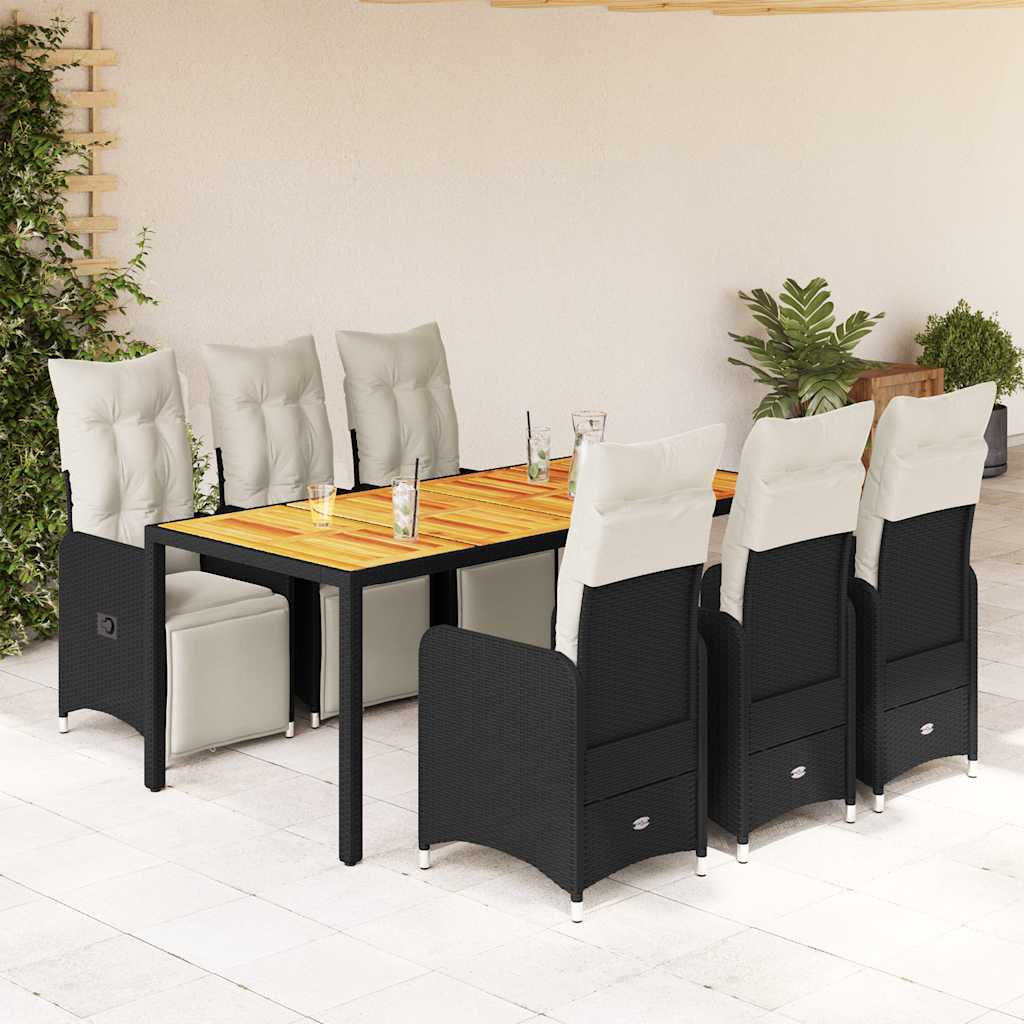 vidaXL 3-delige Bistroset met kussens poly rattan zwart