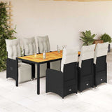 vidaXL 3-delige Bistroset met kussens poly rattan zwart