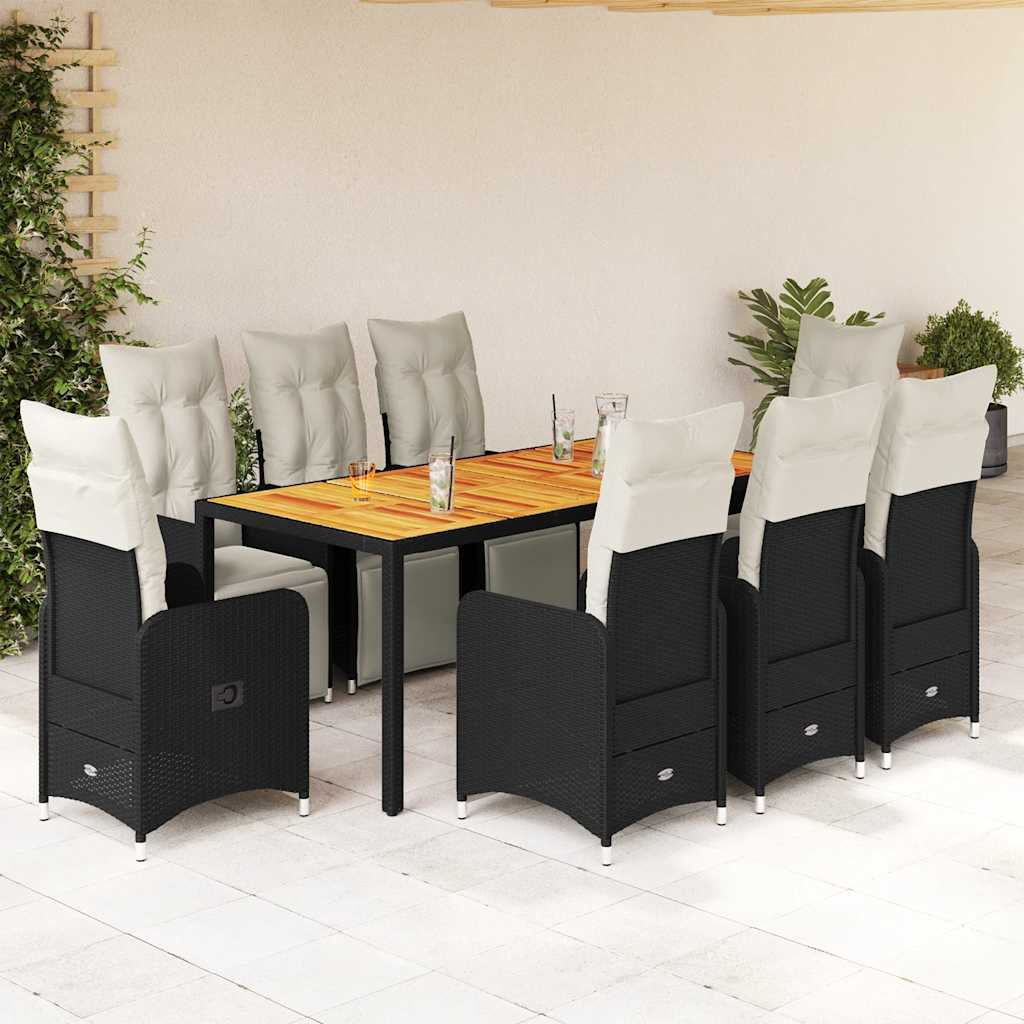 vidaXL 3-delige Bistroset met kussens poly rattan zwart