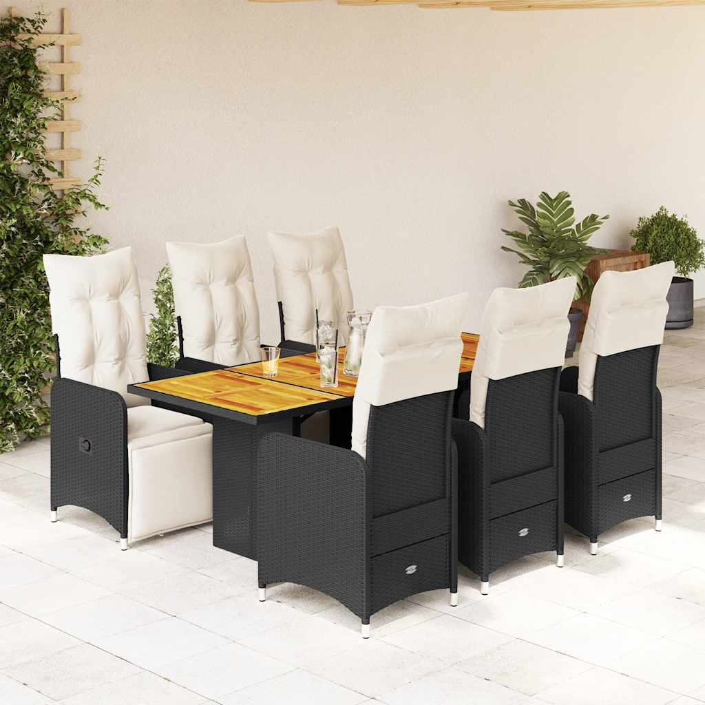vidaXL 3-delige Bistroset met kussens poly rattan zwart