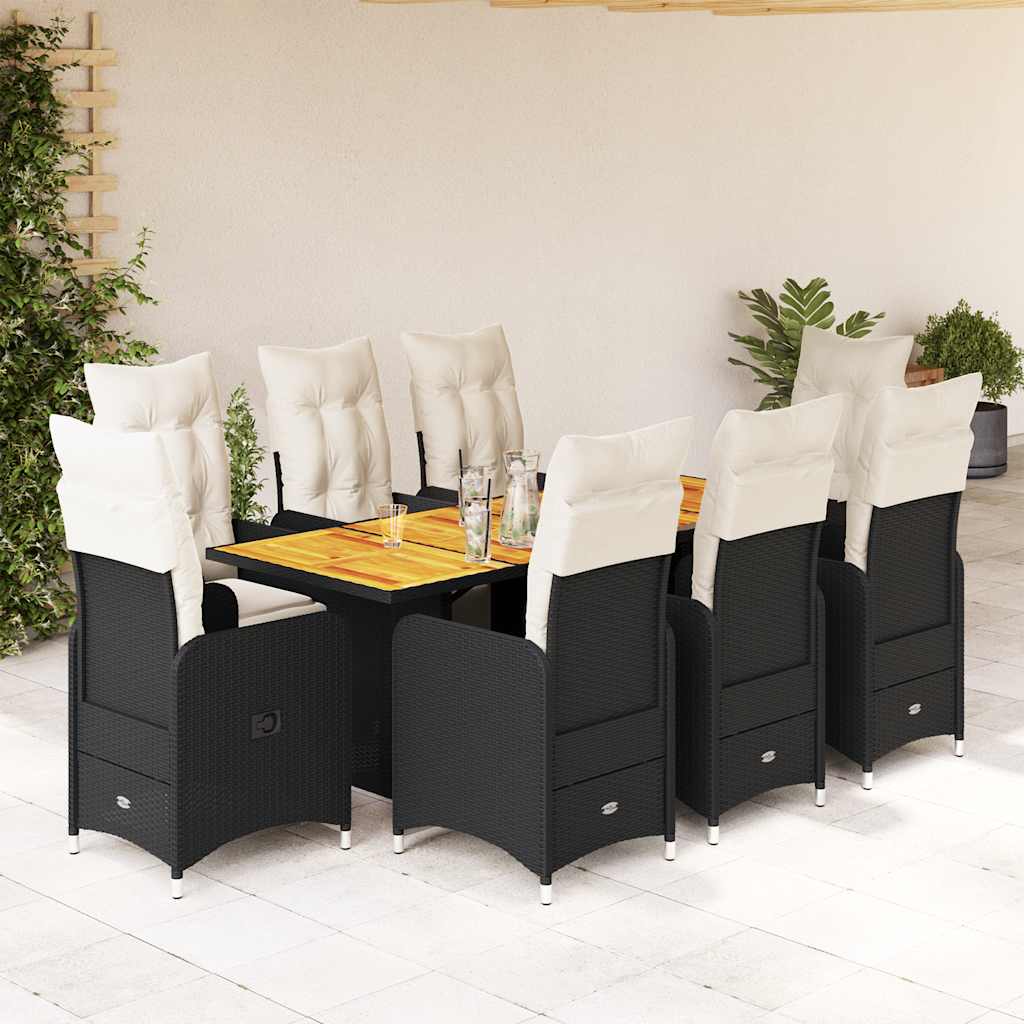 vidaXL 3-delige Bistroset met kussens poly rattan zwart