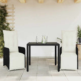 vidaXL 3-delige Bistroset met kussens poly rattan zwart