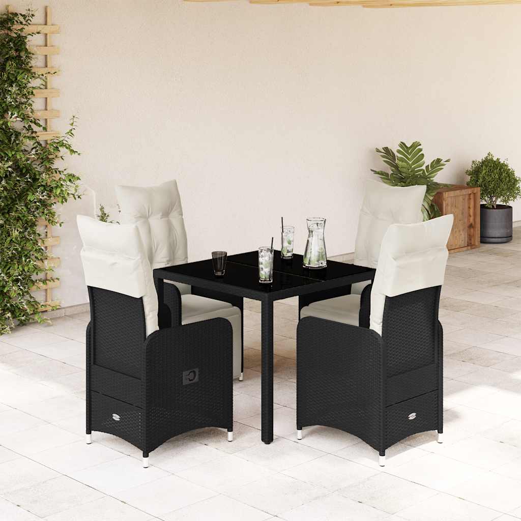 vidaXL 3-delige Bistroset met kussens poly rattan zwart