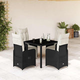 vidaXL 3-delige Bistroset met kussens poly rattan zwart