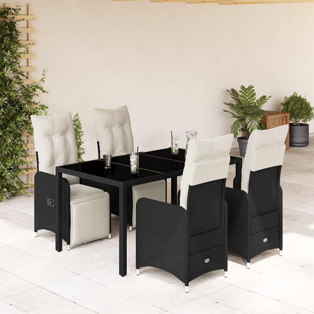 vidaXL 3-delige Bistroset met kussens poly rattan zwart