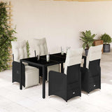 vidaXL 3-delige Bistroset met kussens poly rattan zwart