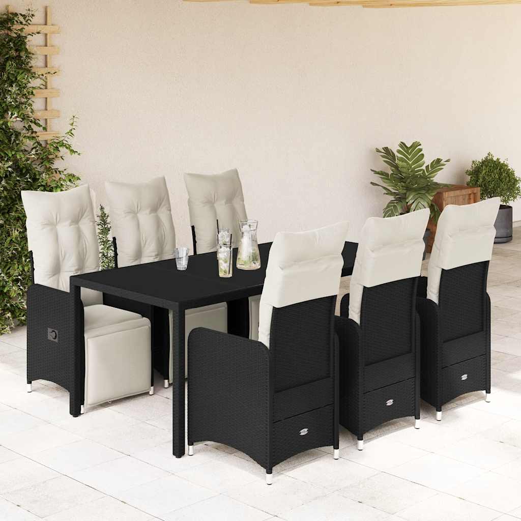 vidaXL 3-delige Bistroset met kussens poly rattan zwart