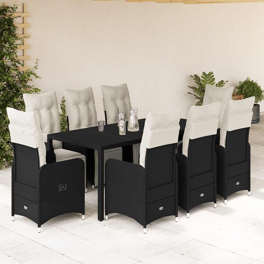 vidaXL 3-delige Bistroset met kussens poly rattan zwart