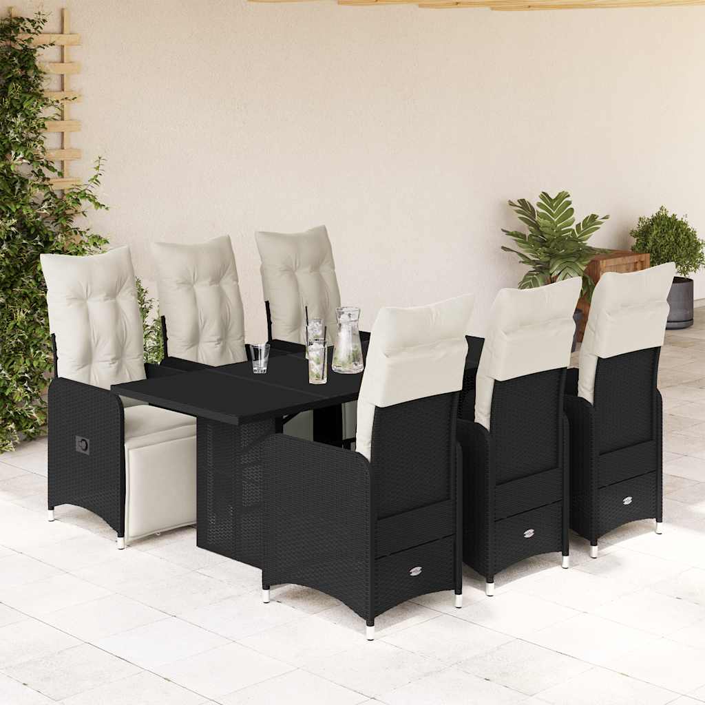 vidaXL 3-delige Bistroset met kussens poly rattan zwart