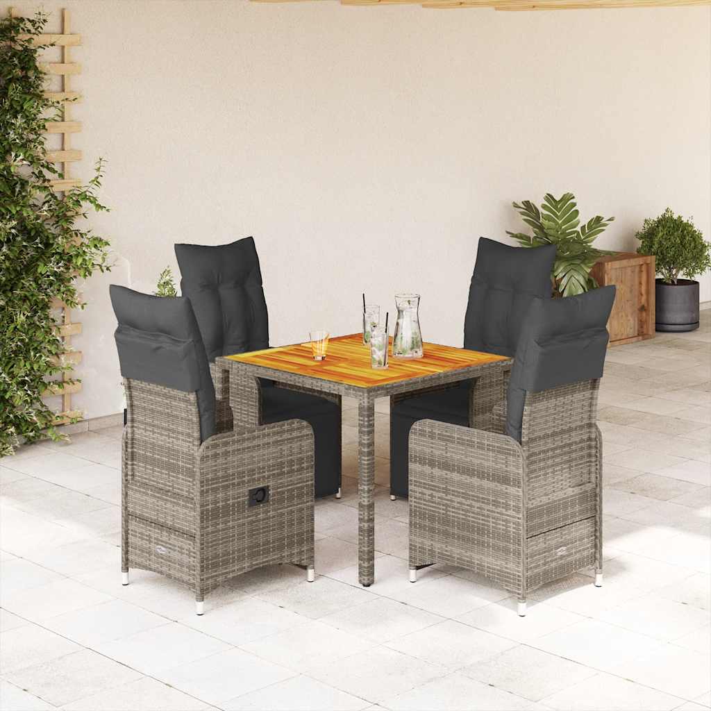 vidaXL 3-delige Bistroset met kussens poly rattan grijs