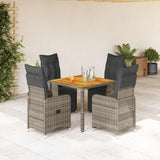 vidaXL 3-delige Bistroset met kussens poly rattan grijs
